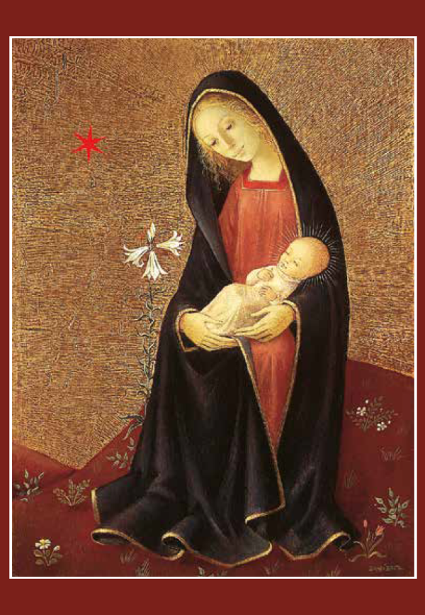 Kerstkaart Bradi Barth - Madonna met Kind en witte lelie