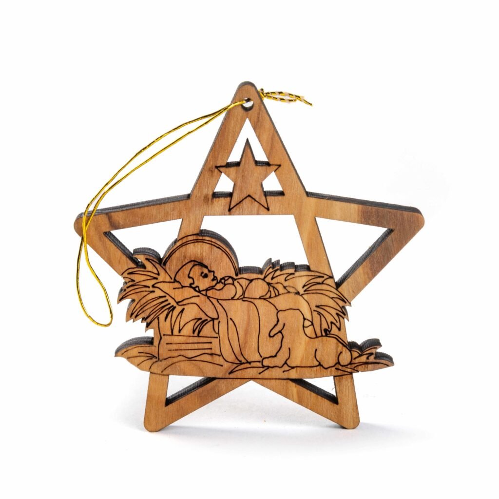 Olijfhouten kersthanger kindje jezus.