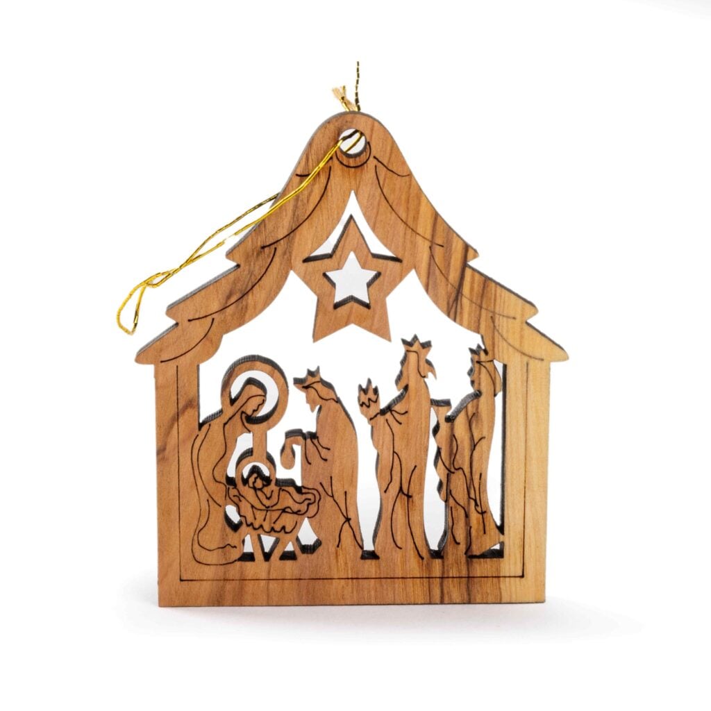 Olijfhouten kersthanger kerststal.